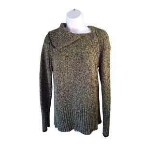 Nomadic Traders Sweater M Green Knit Asymmetrical Button Cozy Fall Boho Chic